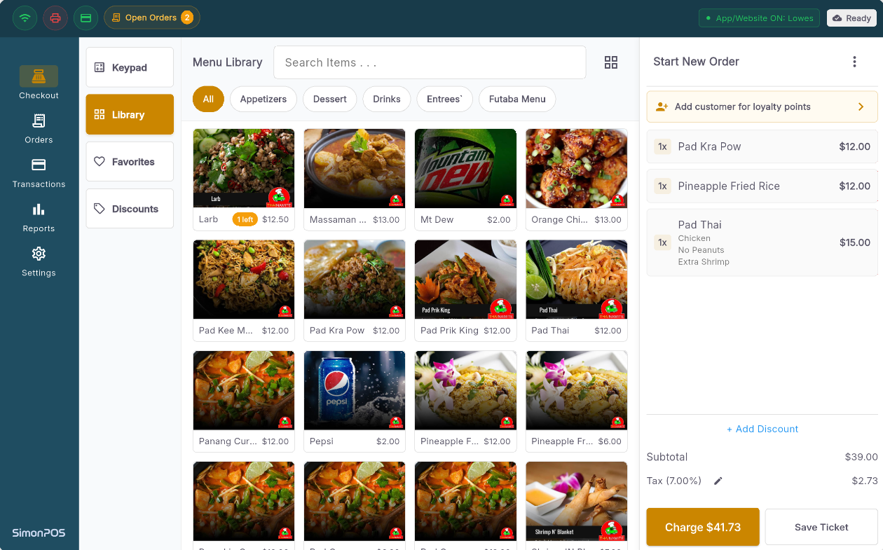 SimonPOS checkout screen